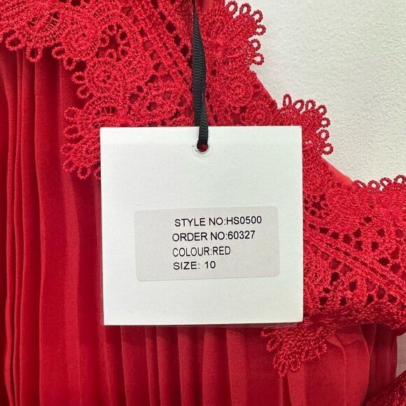 True Decadence Women’s Red Tallulah Pleated Swing Dress Crochet Lace Cold Should - Picture 8 of 16